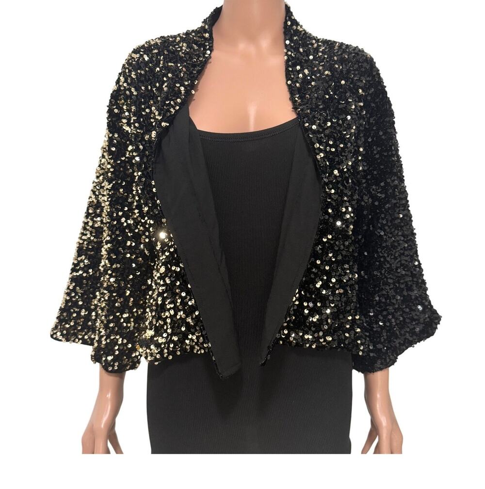 Anna & Ava gold sequin one size ombre open front 3/4 sleeve jacket C 2922